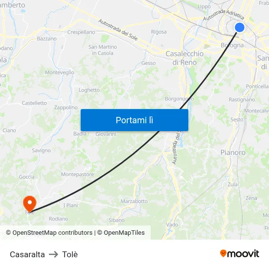 Casaralta to Tolè map