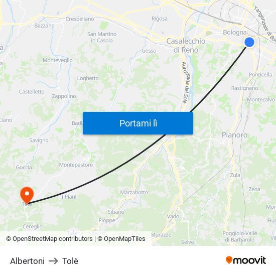 Albertoni to Tolè map