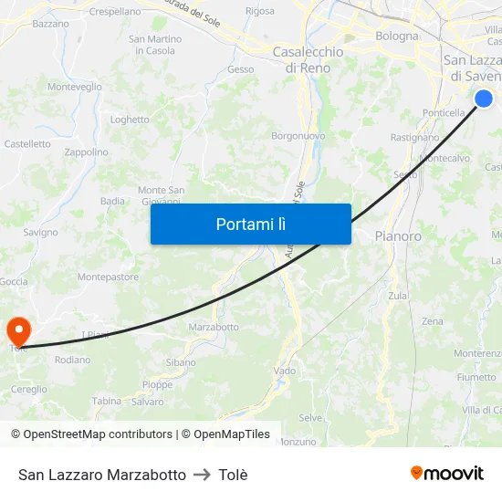 San Lazzaro Marzabotto to Tolè map