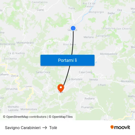 Savigno Carabinieri to Tolè map