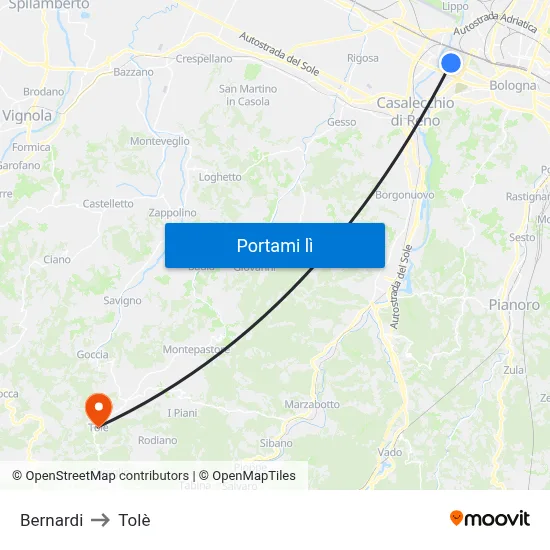 Bernardi to Tolè map