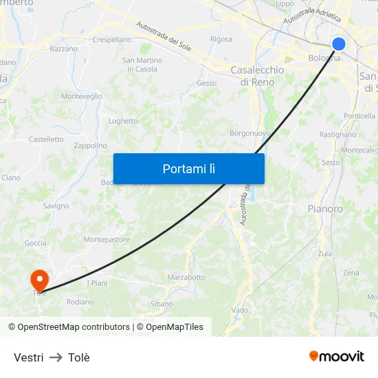 Vestri to Tolè map