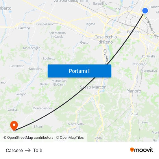 Carcere to Tolè map