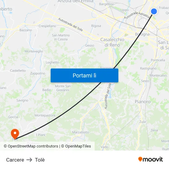Carcere to Tolè map