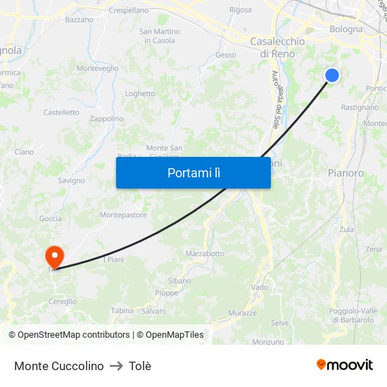 Monte Cuccolino to Tolè map