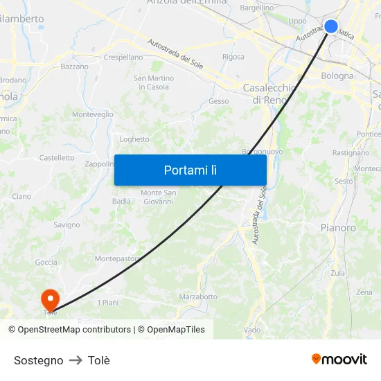 Sostegno to Tolè map