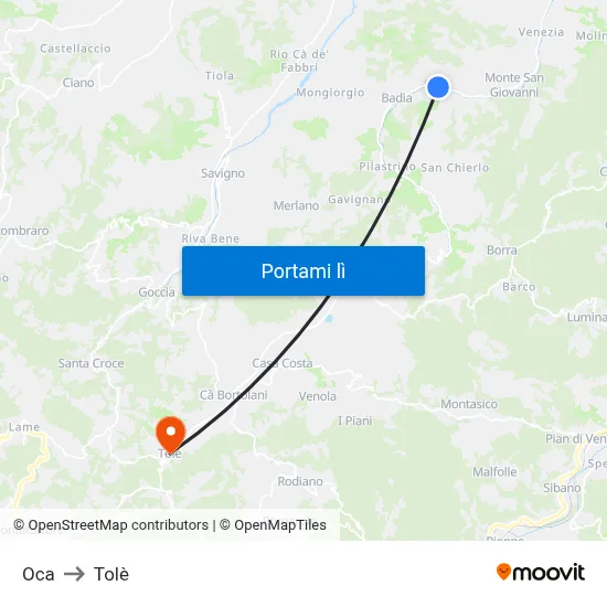 Oca to Tolè map