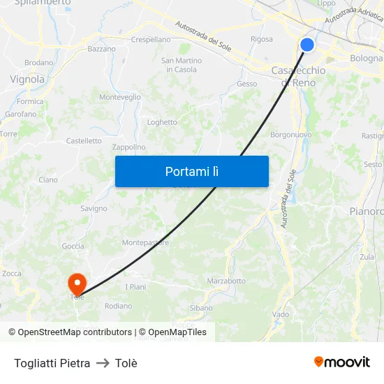 Togliatti Pietra to Tolè map