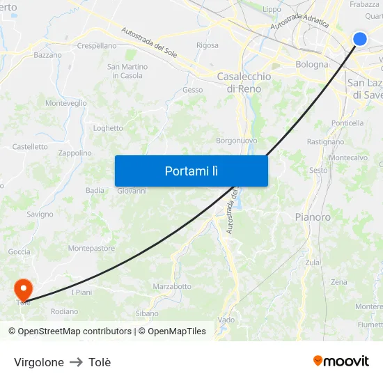 Virgolone to Tolè map