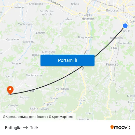 Battaglia to Tolè map
