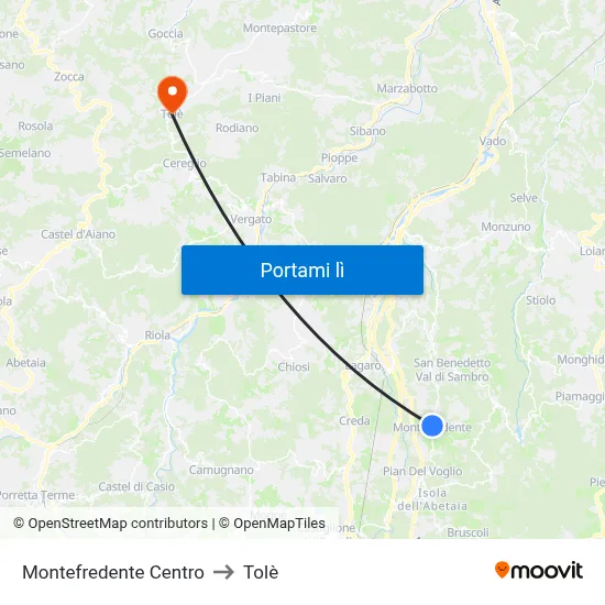 Montefredente Centro to Tolè map