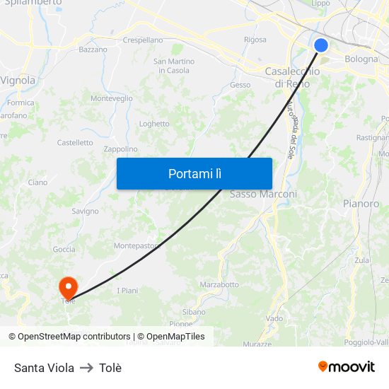 Santa Viola to Tolè map