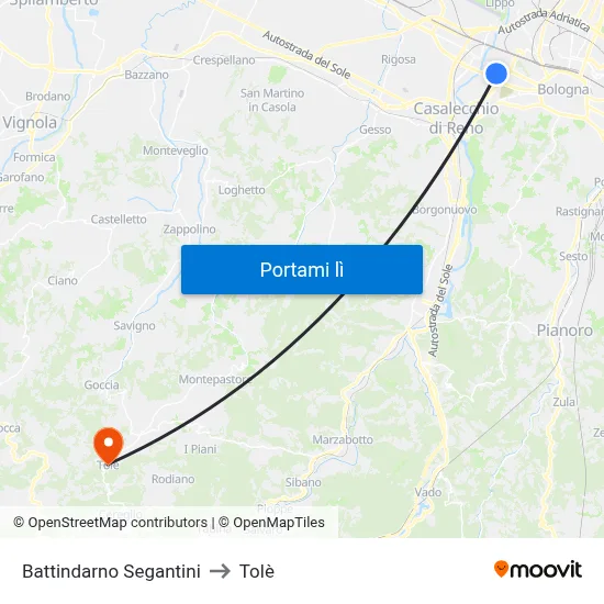 Battindarno Segantini to Tolè map