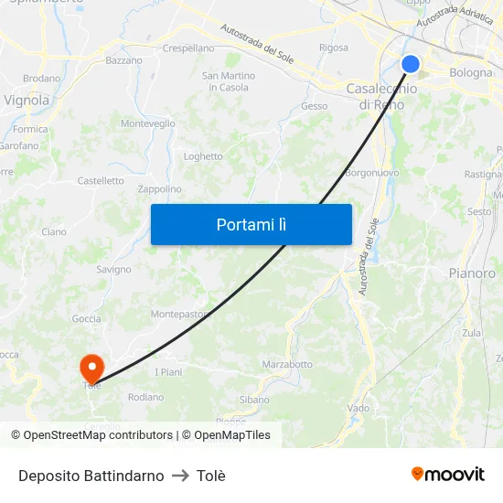 Deposito Battindarno to Tolè map