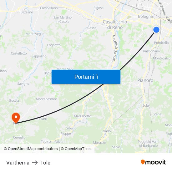 Varthema to Tolè map