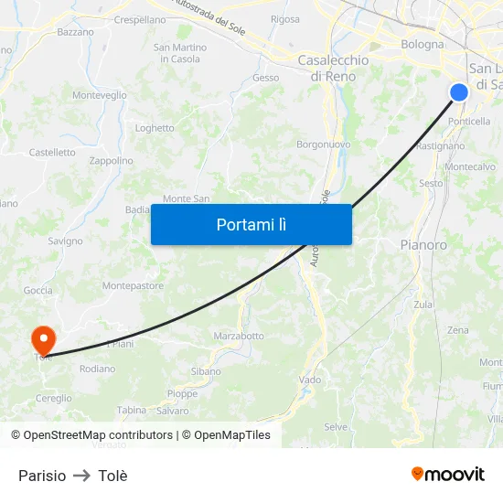 Parisio to Tolè map