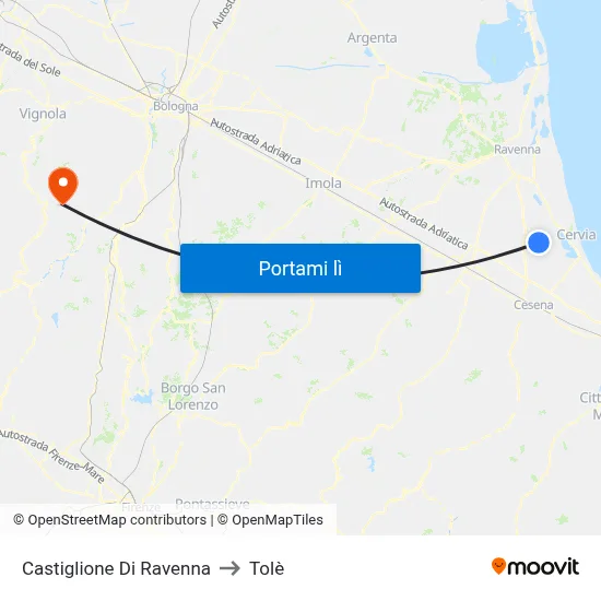 Castiglione Di Ravenna to Tolè map
