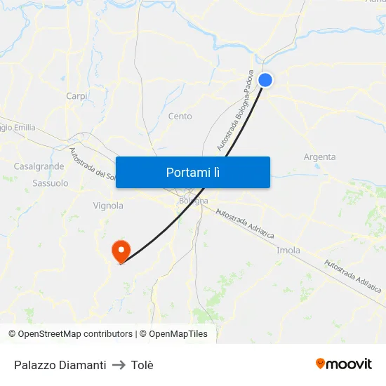 Palazzo Diamanti to Tolè map