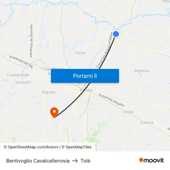 Bentivoglio Cavalcaferrovia to Tolè map