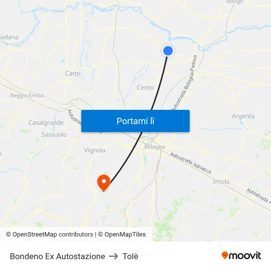 Bondeno Ex Autostazione to Tolè map