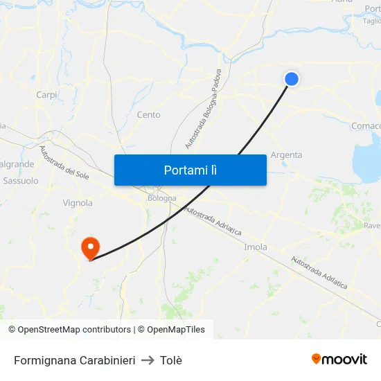 Formignana Carabinieri to Tolè map