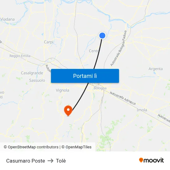 Casumaro Poste to Tolè map