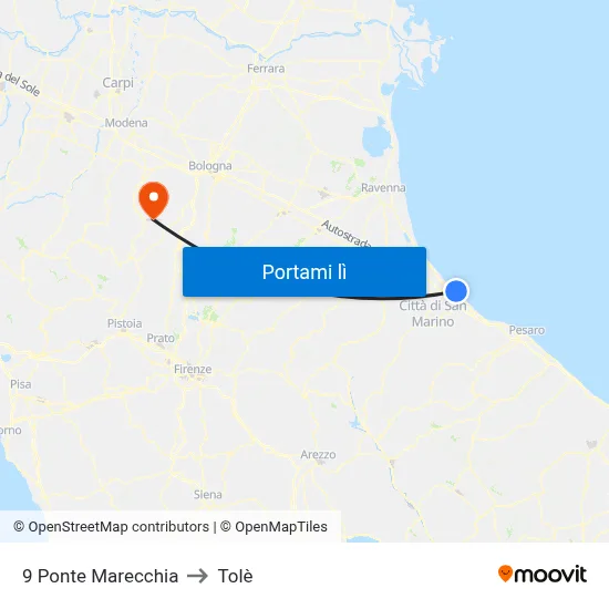 9 Ponte Marecchia to Tolè map