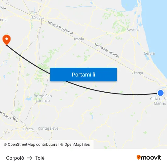 Corpolò to Tolè map