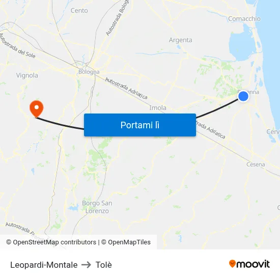 Leopardi-Montale to Tolè map