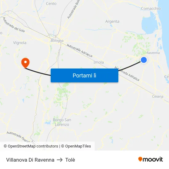 Villanova Di Ravenna to Tolè map