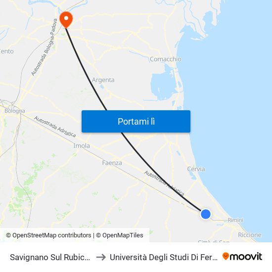 Savignano Sul Rubicone to Università Degli Studi Di Ferrara map