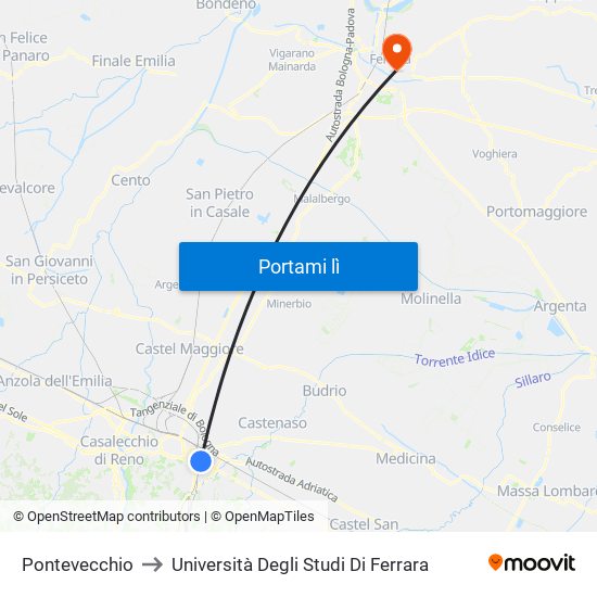 Pontevecchio to Università Degli Studi Di Ferrara map