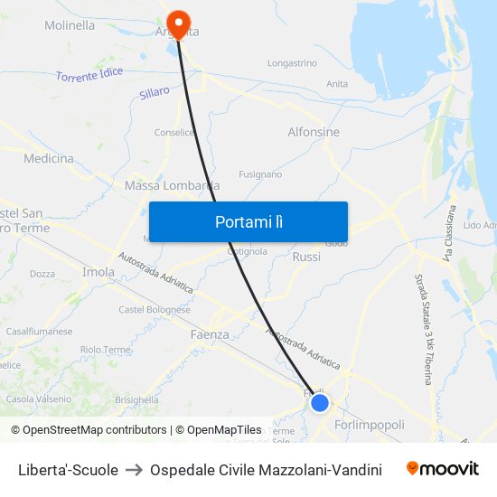 Liberta'-Scuole to Ospedale Civile Mazzolani-Vandini map