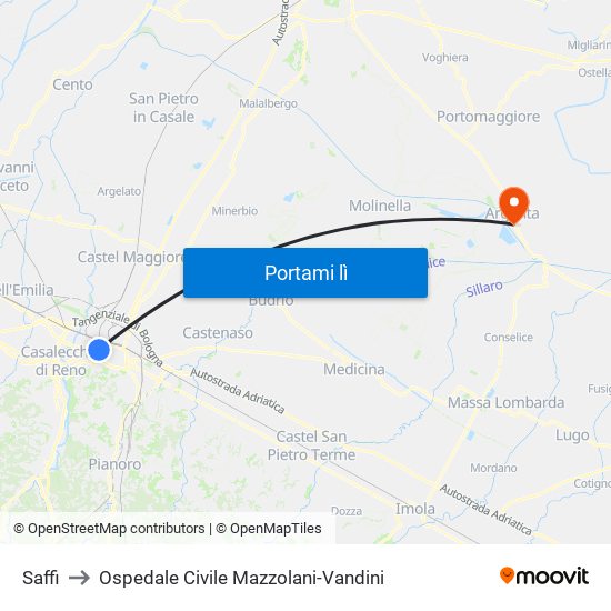 Saffi to Ospedale Civile Mazzolani-Vandini map