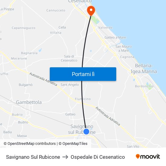 Savignano Sul Rubicone to Ospedale Di Cesenatico map