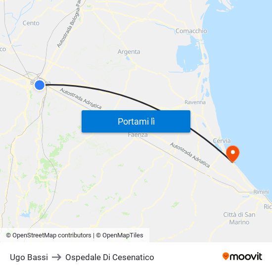 Ugo Bassi to Ospedale Di Cesenatico map