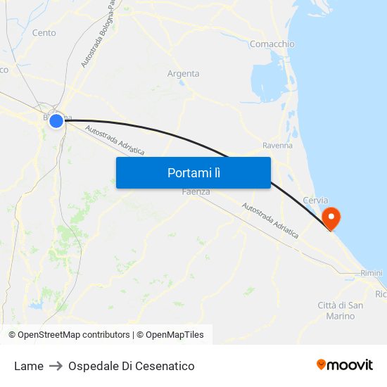 Lame to Ospedale Di Cesenatico map