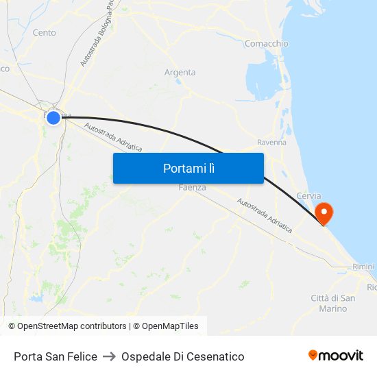 Porta San Felice to Ospedale Di Cesenatico map