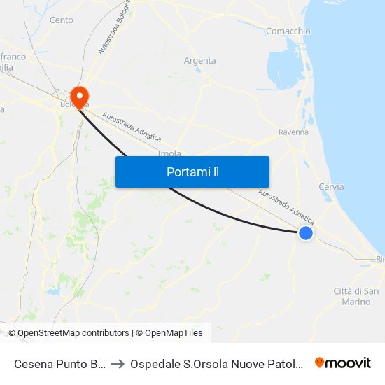 Cesena Punto Bus to Ospedale S.Orsola Nuove Patologie map