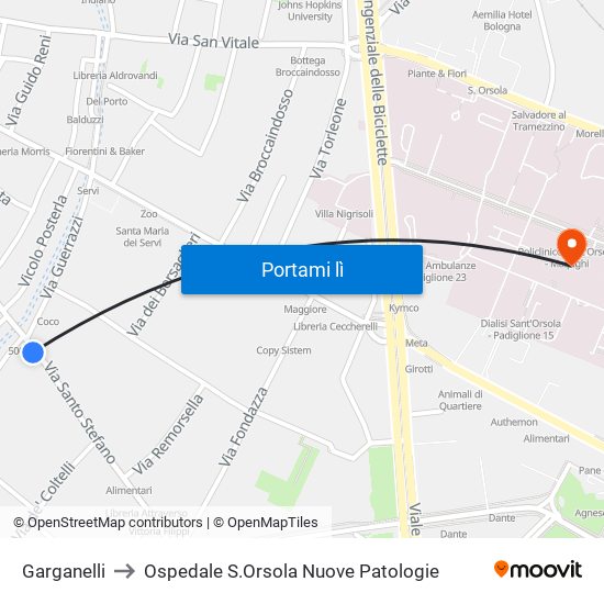 Garganelli to Ospedale S.Orsola Nuove Patologie map