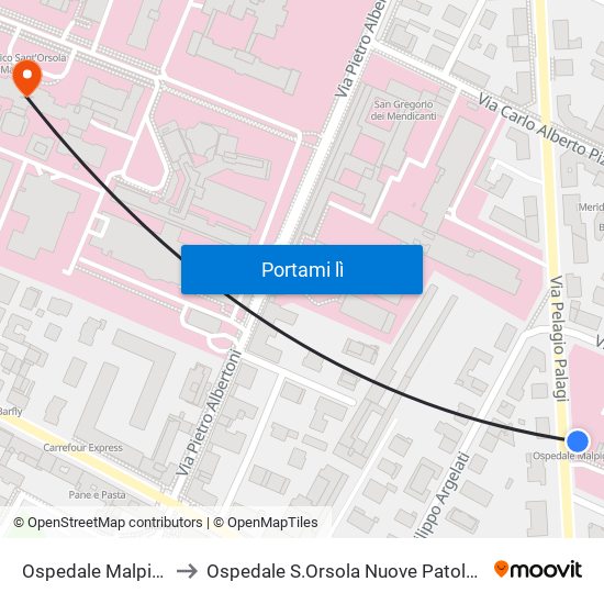 Ospedale Malpighi to Ospedale S.Orsola Nuove Patologie map