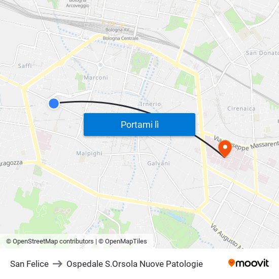 San Felice to Ospedale S.Orsola Nuove Patologie map