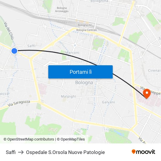 Saffi to Ospedale S.Orsola Nuove Patologie map