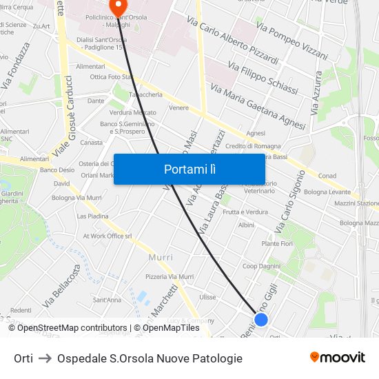 Orti to Ospedale S.Orsola Nuove Patologie map