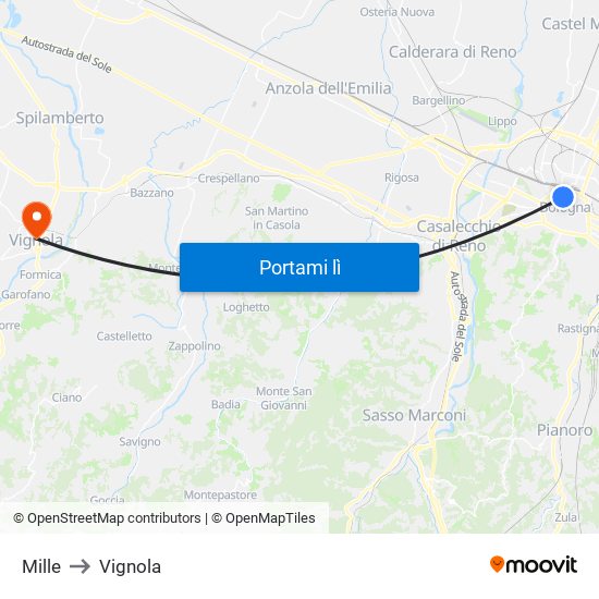 Mille to Vignola map
