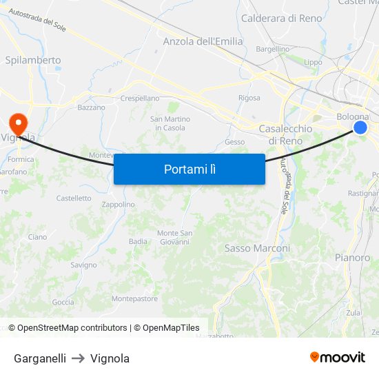 Garganelli to Vignola map