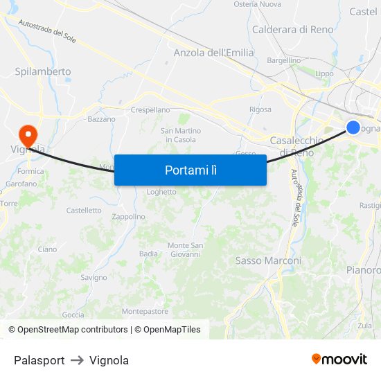Palasport to Vignola map