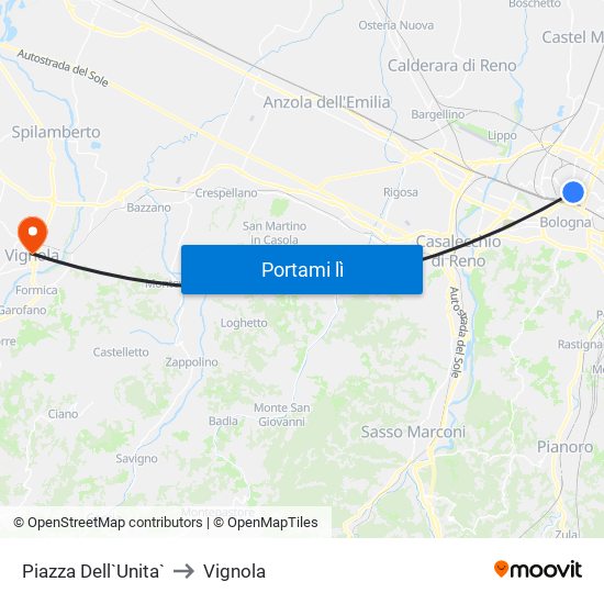 Piazza Dell`Unita` to Vignola map