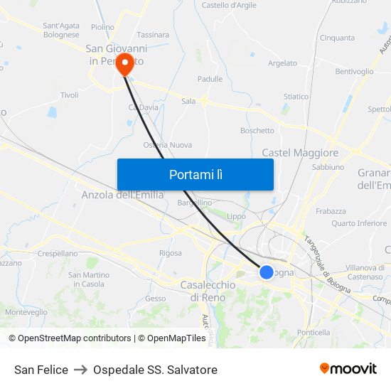 San Felice to Ospedale SS. Salvatore map