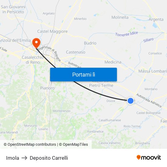 Imola to Deposito Carrelli map